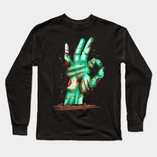 Zombie Hand Out Of Grave Showing Excellent Sign Halloween Long Sleeve T-Shirt